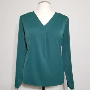 NWT Emerald Green Blouse Jouica 2XL Womens Pleated Office Work Professional Chic